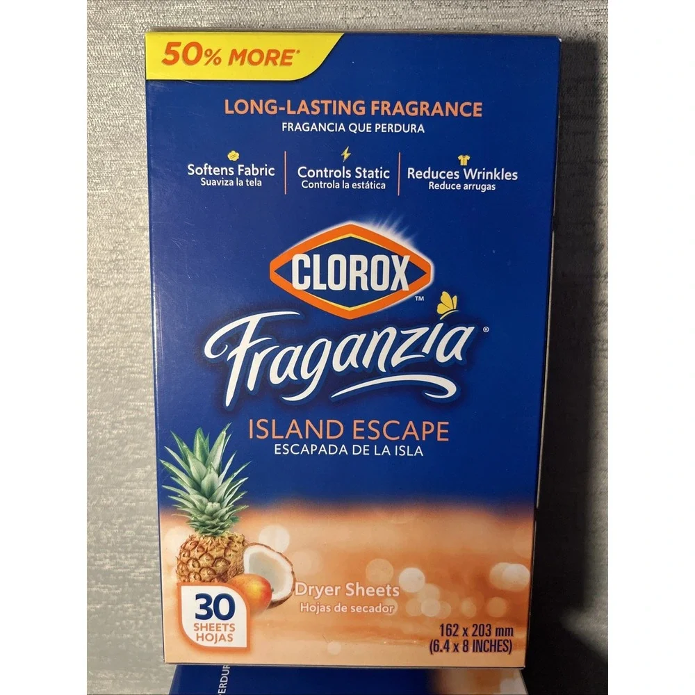 4x Boxes Clorox Fraganzia Island Escape Dryer Sheets 30 Per Box | 120 Sheets